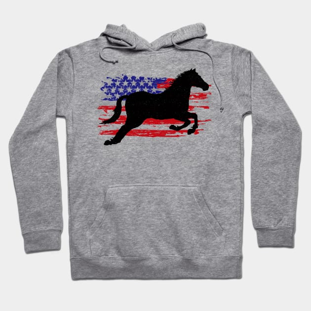 4th of July American Flag Horse Design Hoodie by at85productions